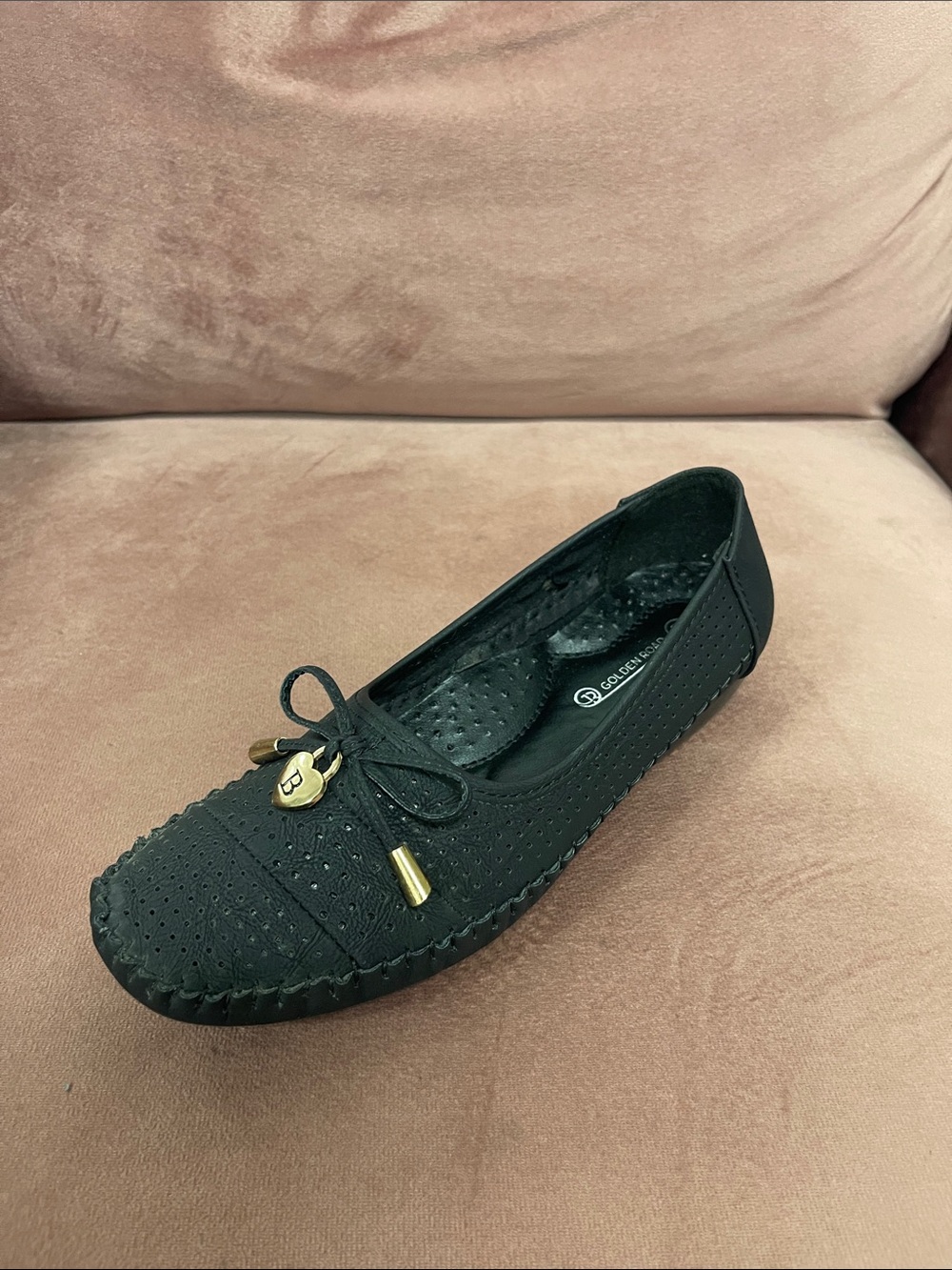Black Perforated Slip-On Moccasin with Bow Accent